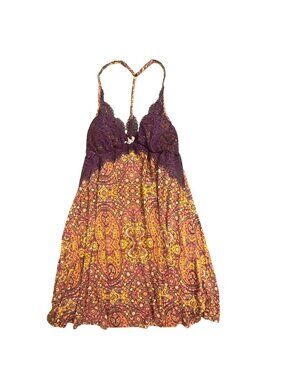 Victoria's Secret Paisley Lace Chemise Small Purple Orange Boho Chic Nightgown